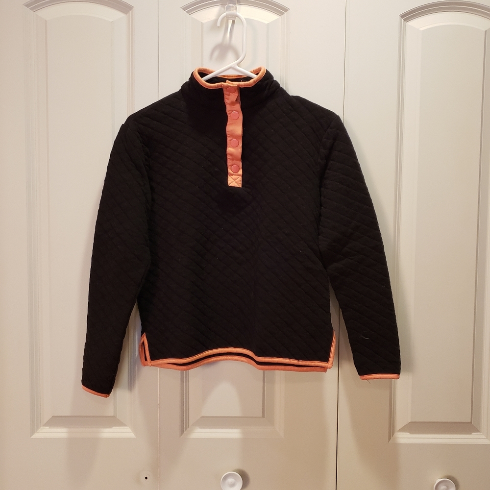 C&C California Quilted Sweatshirt 1/4 Snap Black & Coral Size S